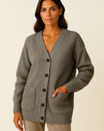 Womens Long Cardigan Sweater, High Elastic Knit V-Neck Loose Fit in Gray for Casual and Formal Wear 3