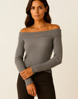 Womens Sweater Soft Knit Off-Shoulder Long Sleeve Slim Fit 1