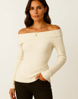 Womens Sweater Soft Knit Off-Shoulder Long Sleeve Slim Fit 3