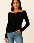 Womens Sweater Soft Knit Off-Shoulder Long Sleeve Slim Fit 5