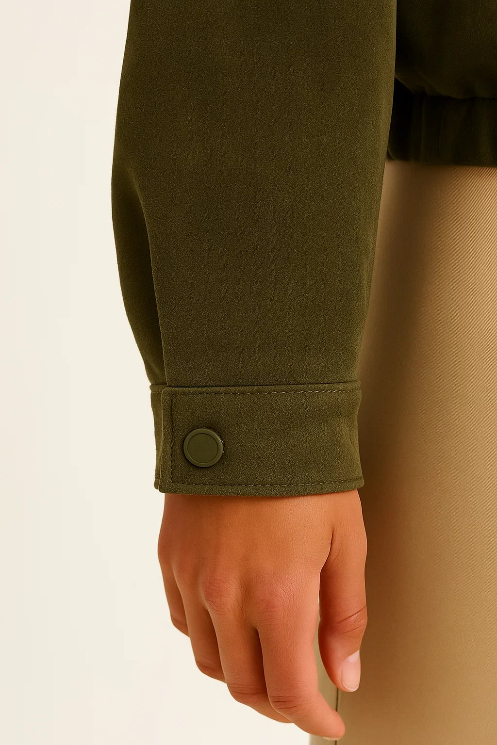 Womens Suede Bomber Jacket Loose Fit Long Sleeve Vintage Brown Green 2