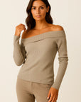 Womens Sweater Soft Knit Off-Shoulder Long Sleeve Slim Fit 4