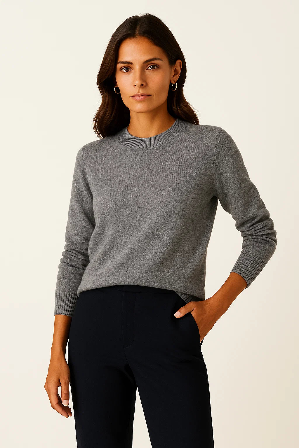 Womens Pullover Sweater Soft Knit Mock Neck Casual Gray 1