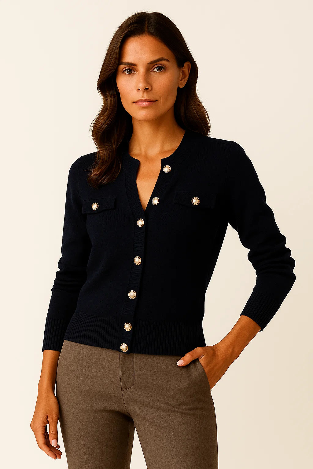 Womens Cardigan Blue Knit Long Sleeve Slim Fit Casual Button Closure 2