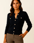 Womens Cardigan Blue Knit Long Sleeve Slim Fit Casual Button Closure 2