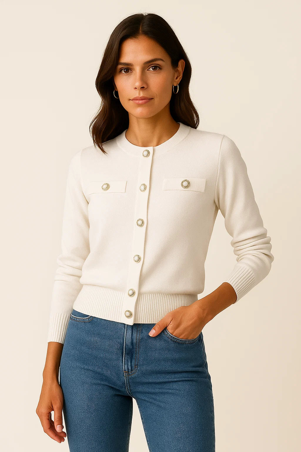 Womens Cardigan Blue Knit Long Sleeve Slim Fit Casual Button Closure 1