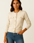 Womens Cardigan Blue Knit Long Sleeve Slim Fit Casual Button Closure 5