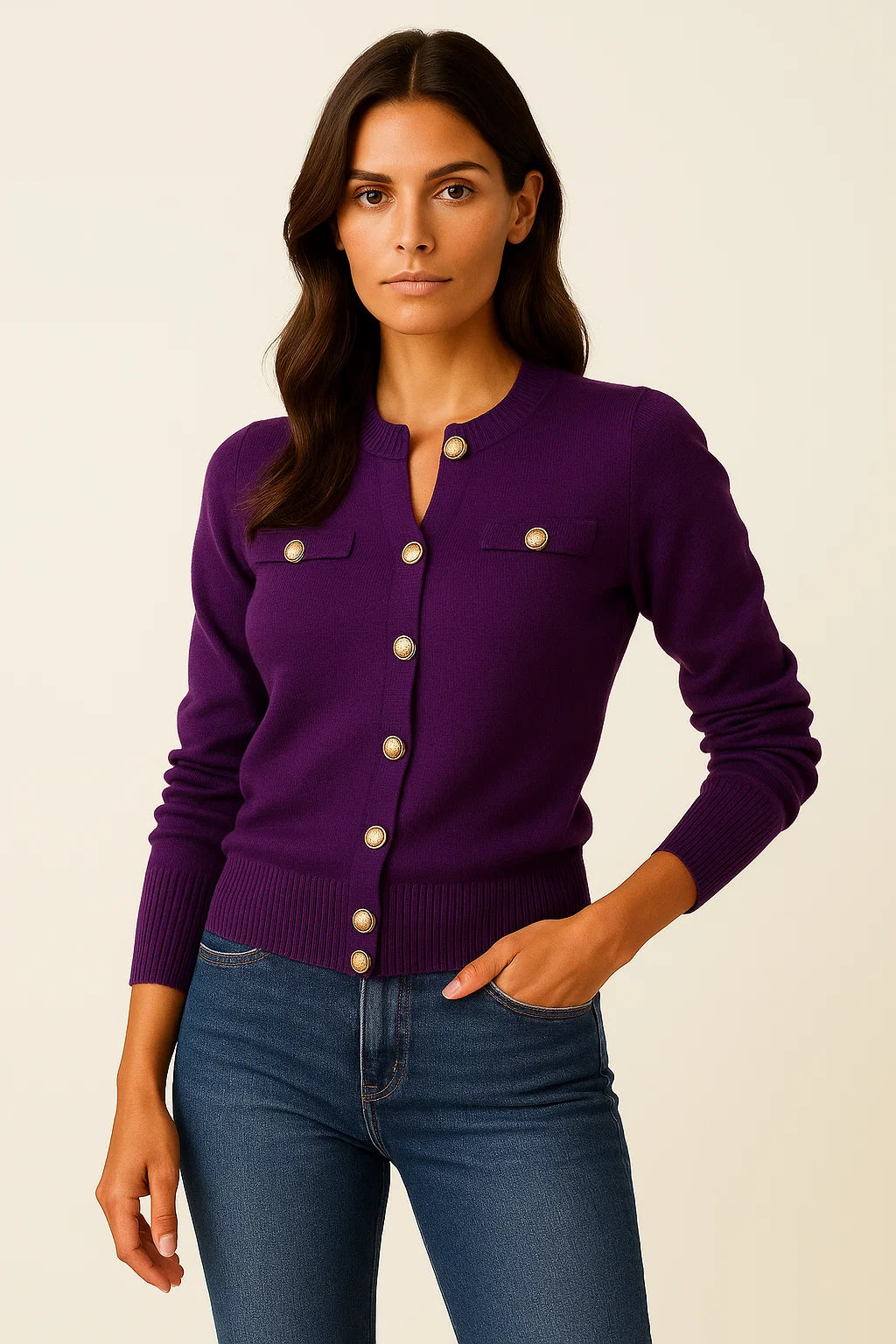 Womens Cardigan Blue Knit Long Sleeve Slim Fit Casual Button Closure 6