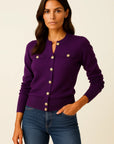 Womens Cardigan Blue Knit Long Sleeve Slim Fit Casual Button Closure 6