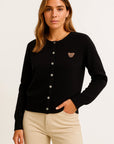 Womens Long Cardigan in Beige Knit with Cartoon Embroidery and Button Closure – Soft Casual Layering Piece for Autumn 1
