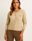 Womens Long Cardigan in Beige Knit with Cartoon Embroidery and Button Closure – Soft Casual Layering Piece for Autumn 6