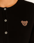 Womens Long Cardigan in Beige Knit with Cartoon Embroidery and Button Closure – Soft Casual Layering Piece for Autumn 2