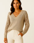 Womens Sweater Acrylic V-Neck Medium Stretch Elegant Design 1