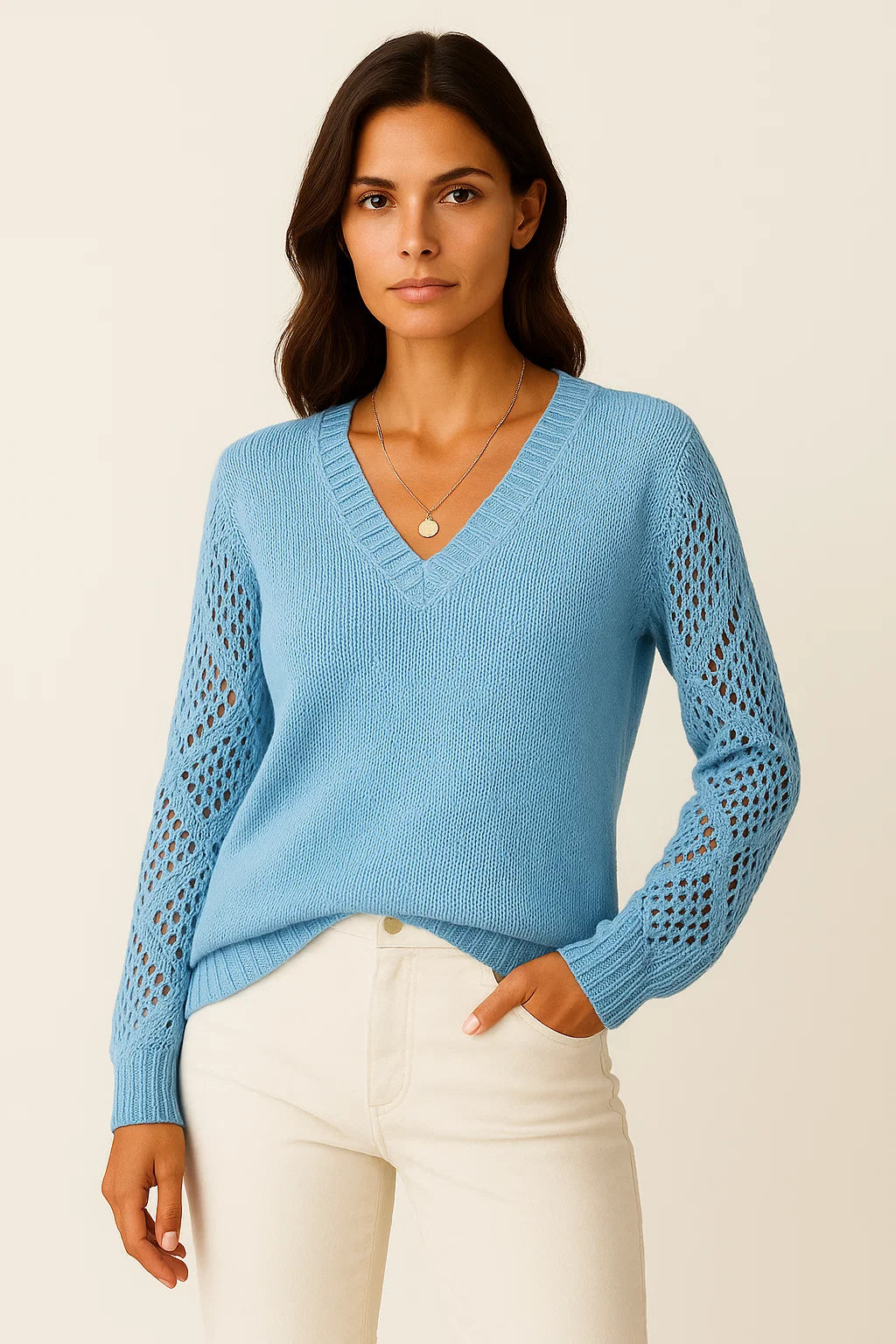 Womens Sweater Acrylic V-Neck Medium Stretch Elegant Design 4