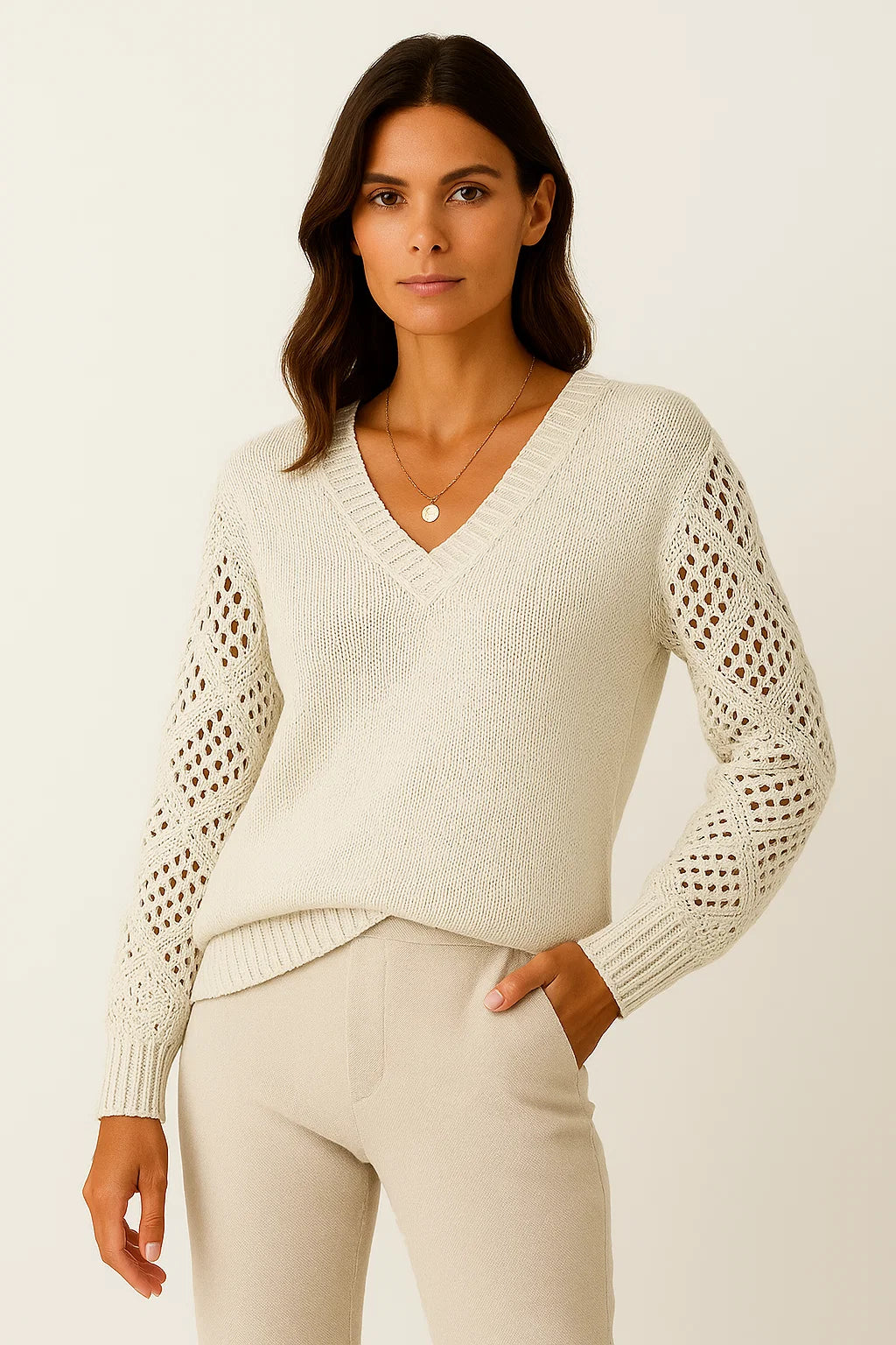Womens Sweater Acrylic V-Neck Medium Stretch Elegant Design 5