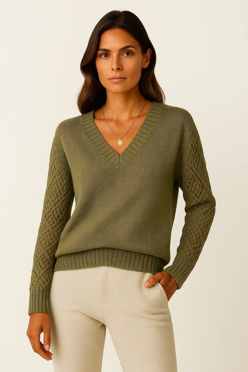 Womens Sweater Acrylic V-Neck Medium Stretch Elegant Design 6