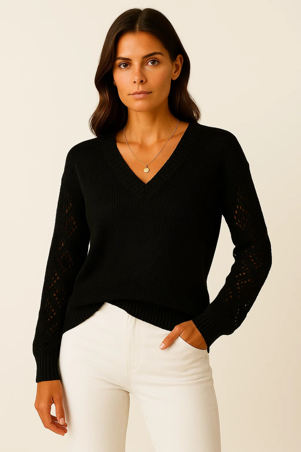 Womens Sweater Acrylic V-Neck Medium Stretch Elegant Design 7