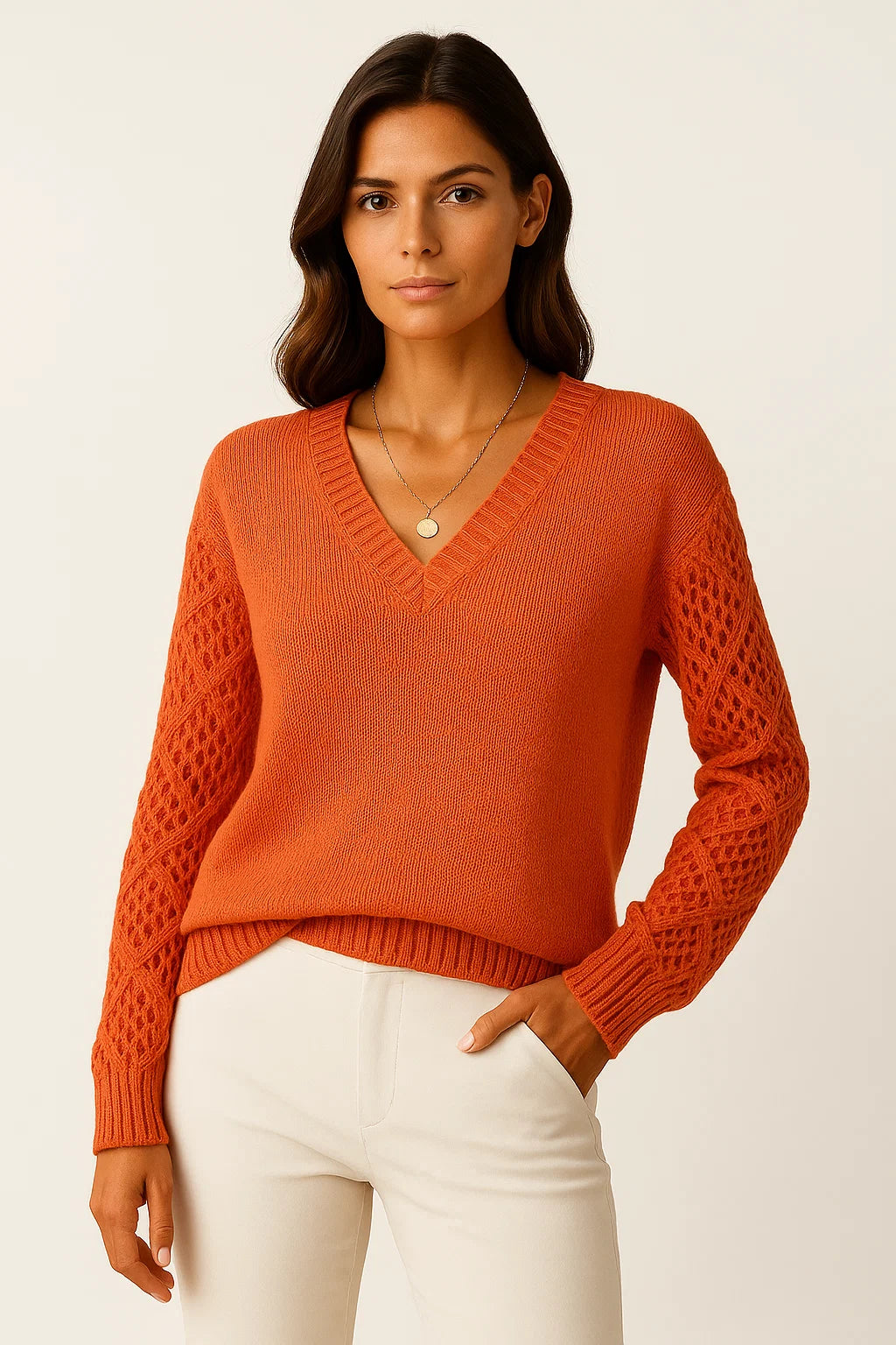 Womens Sweater Acrylic V-Neck Medium Stretch Elegant Design 8