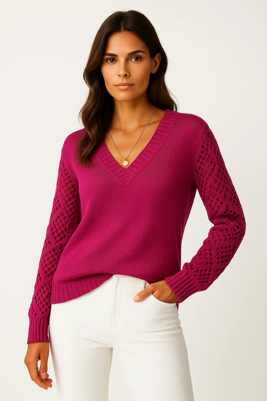 Womens Sweater Acrylic V-Neck Medium Stretch Elegant Design 9