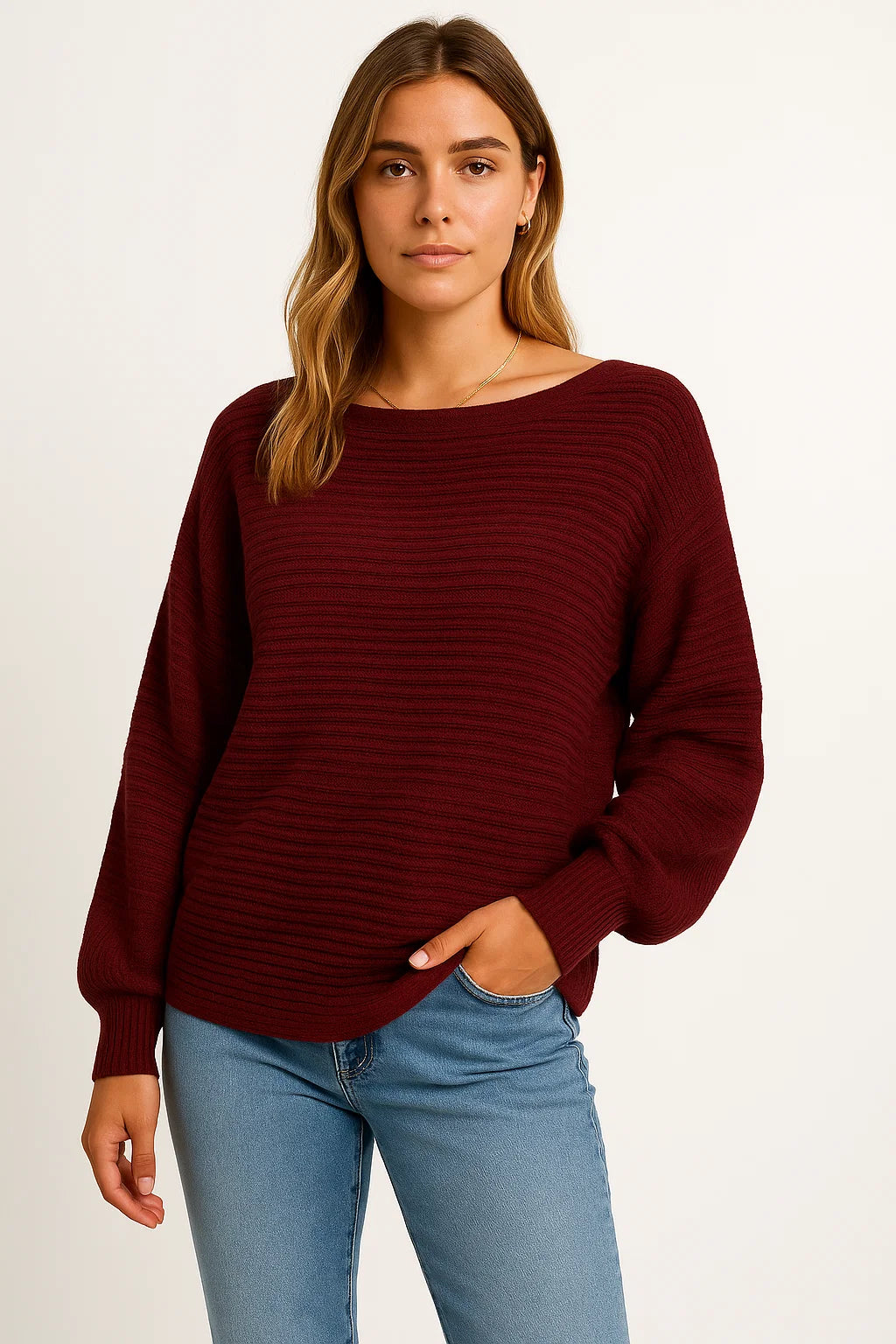 Womens Sweatshirt Gray Batwing Sleeves Boat Neck Casual Top 4