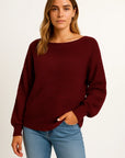Womens Sweatshirt Gray Batwing Sleeves Boat Neck Casual Top 4