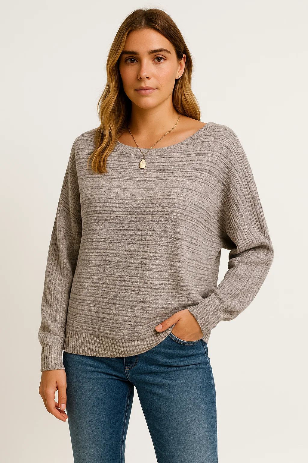 Womens Sweatshirt Gray Batwing Sleeves Boat Neck Casual Top 6