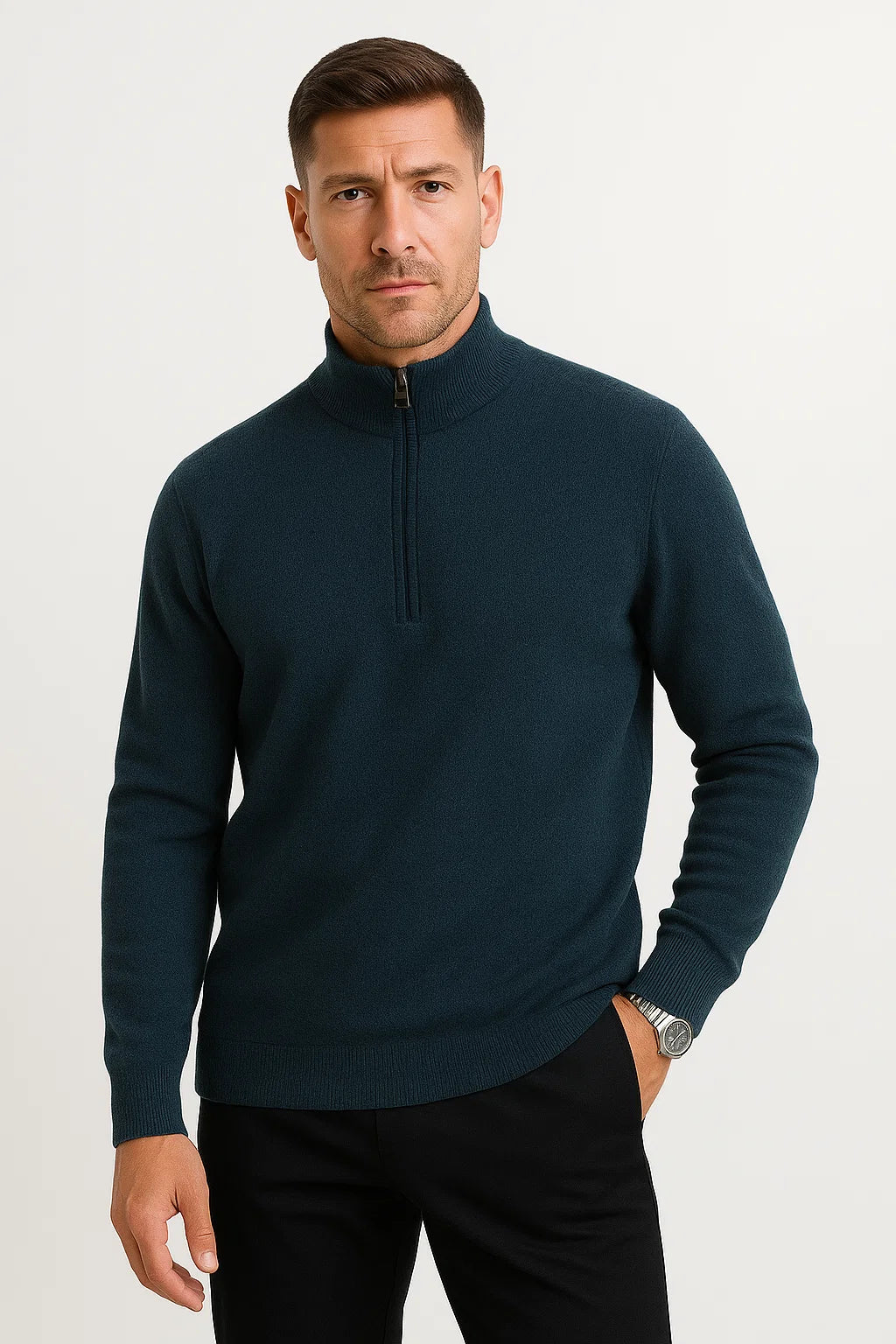 Men&#39;s Half Zip Sweater Merino Wool Casual Loose Fit Knitwear