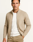 Men's Zip Up Cardigan 100% Merino Wool Thickened Mock Collar Sweater