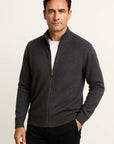 Men's Zip Up Cardigan 100% Merino Wool Thickened Mock Collar Sweater