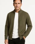 Men's Zip Up Cardigan 100% Merino Wool Thickened Mock Collar Sweater