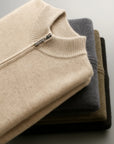 Men's Zip Up Cardigan 100% Merino Wool Thickened Mock Collar Sweater
