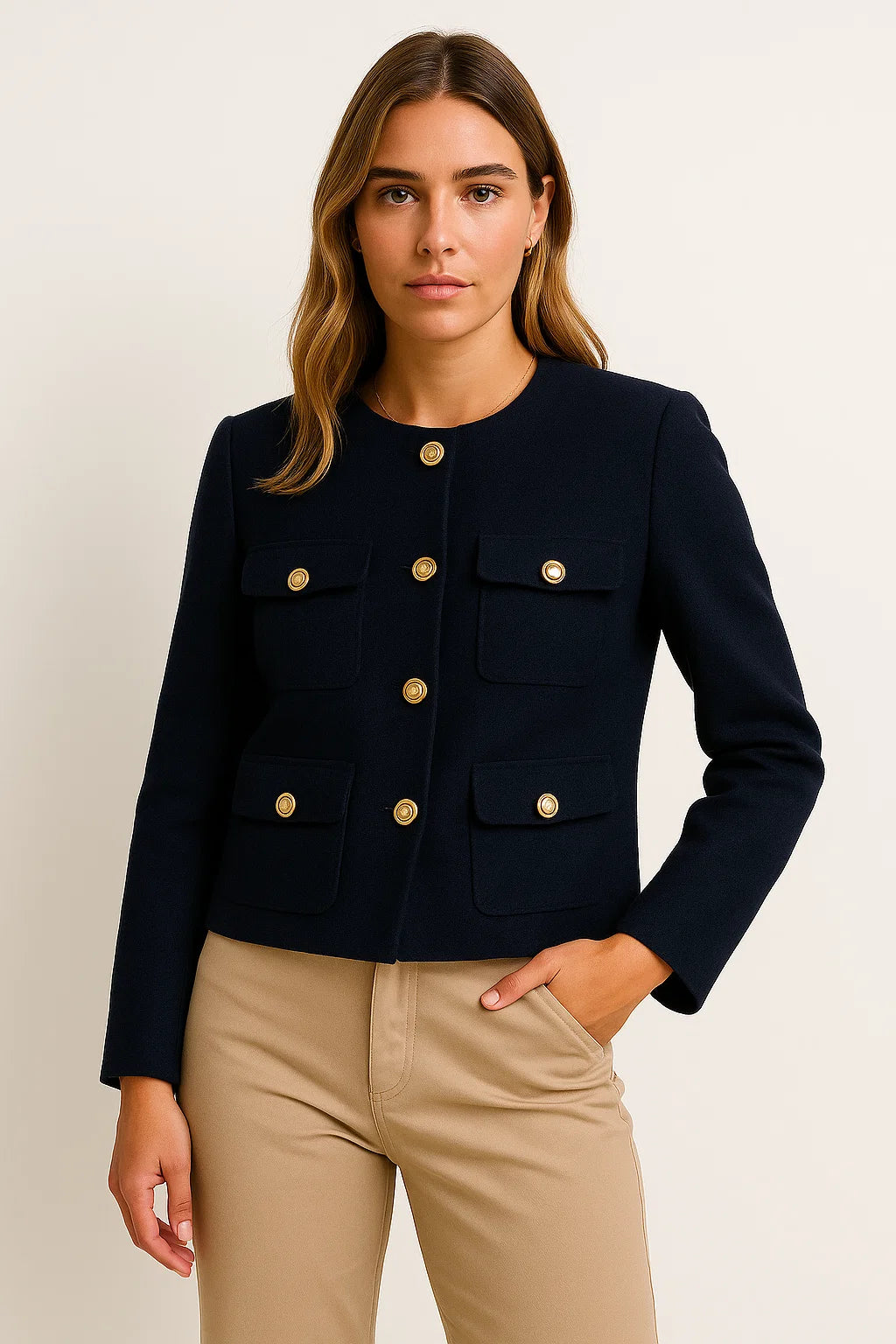 Women&#39;s Cropped Jacket Tweed Long Sleeve Elegant Coat
