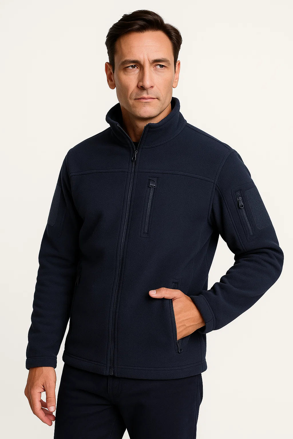 Men&#39;s Fleece Jacket Windproof Full Zip Outdoor Coat with Multiple Pockets
