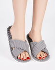 Women's Slippers Corduroy Plush Open Toe Soft Sole
