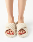 Women's Slippers Corduroy Plush Open Toe Soft Sole