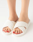 Women's Slippers Corduroy Plush Open Toe Soft Sole