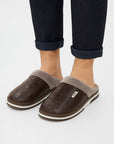Men's Slippers PU Leather Waterproof Indoor Fur Casual Winter Shoes