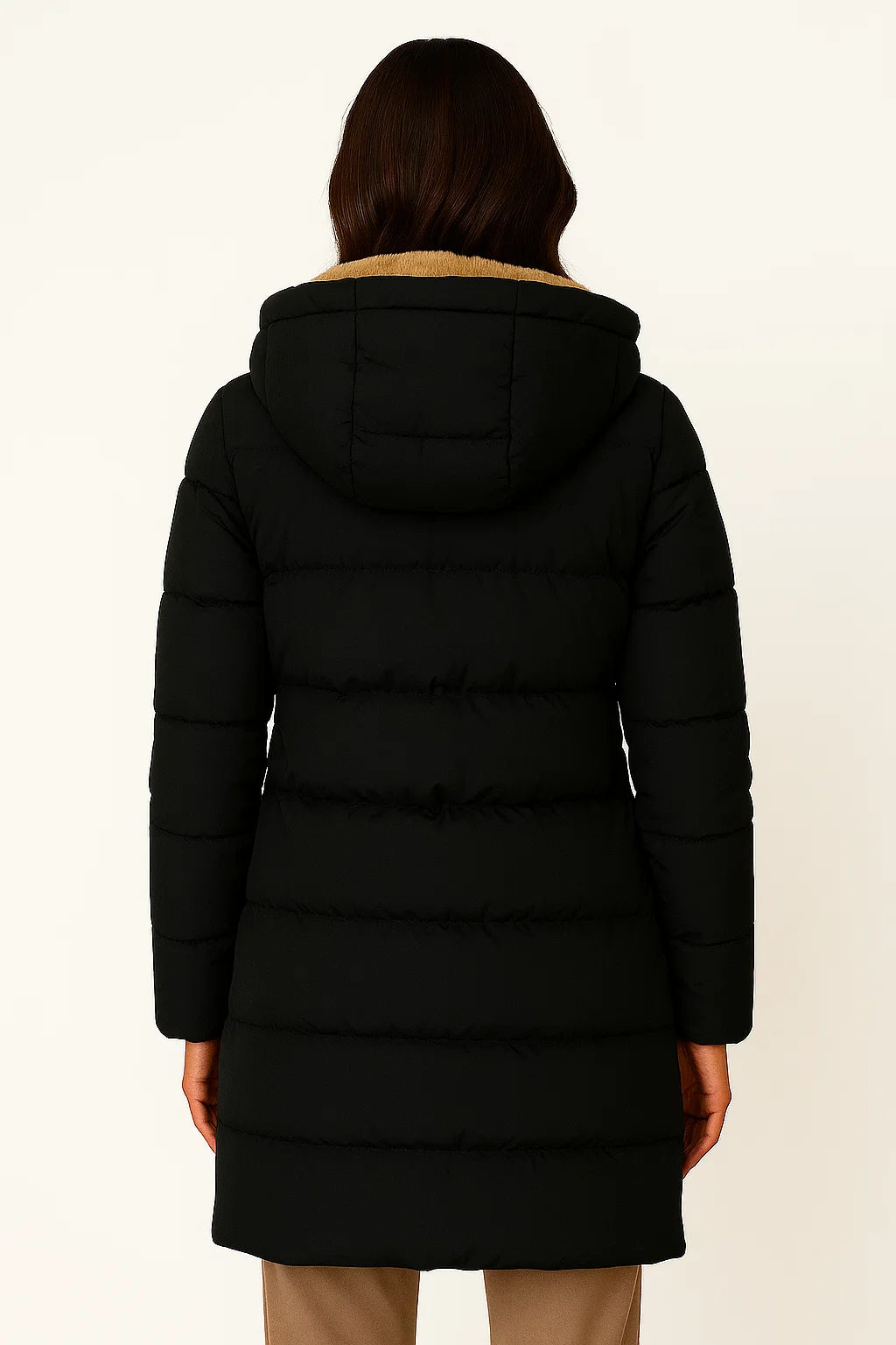 Women&#39;s Black Puffer Jacket Insulated Polyester Elegant Design for Fall and Winter