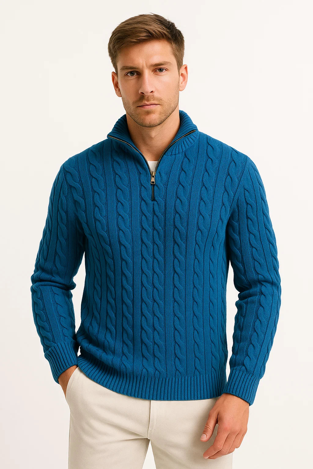Men&#39;s Quarter Zip Sweater Cable Knit Heavyweight