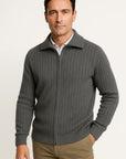 Men's Zip Up Cardigan Merino Wool Stand-Up Collar Zipper Coat