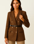 Women's Winter Coat Acrylic Double-Breasted Herringbone