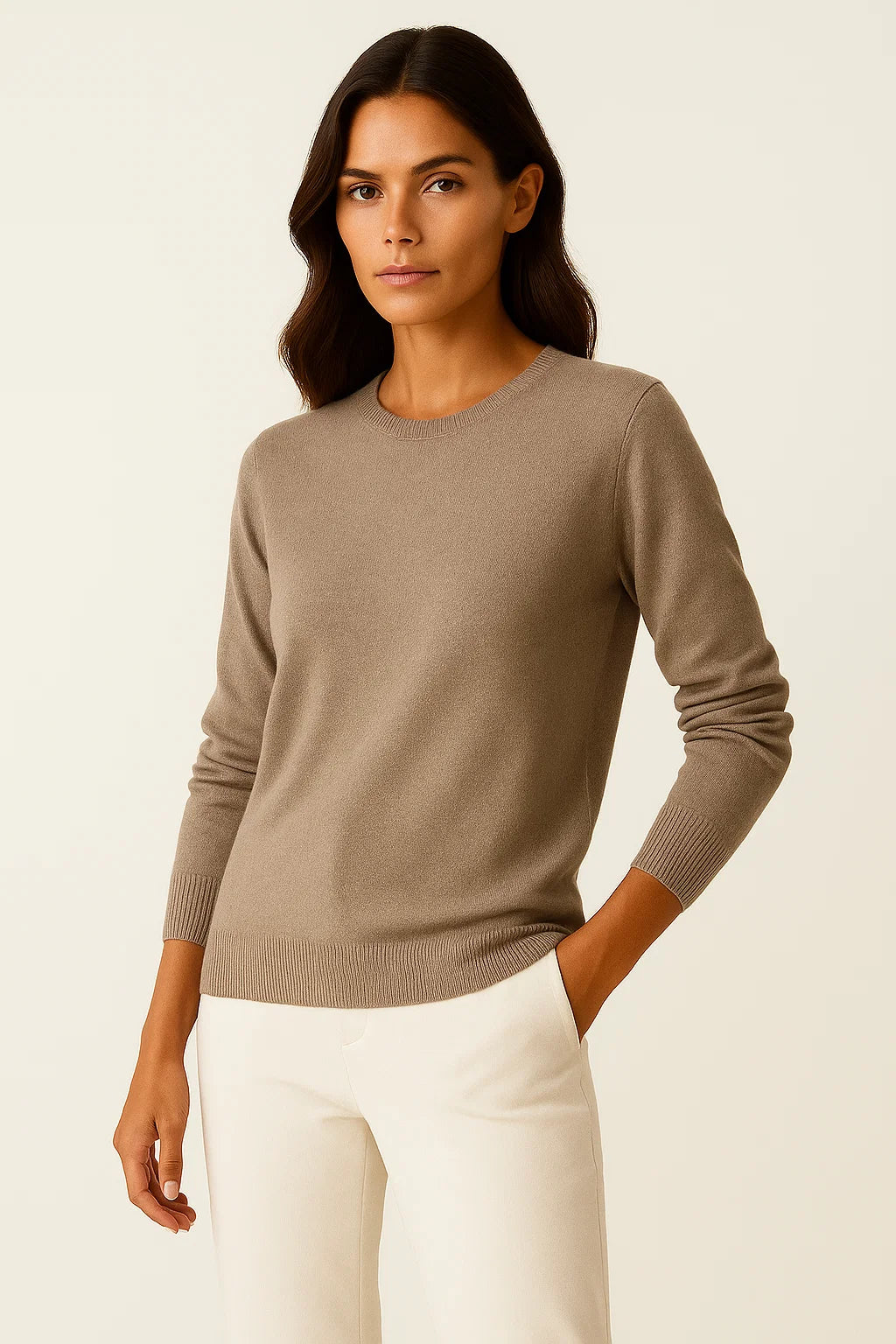 Women&#39;s Sweater Merino Wool O-Neck Slim Fit