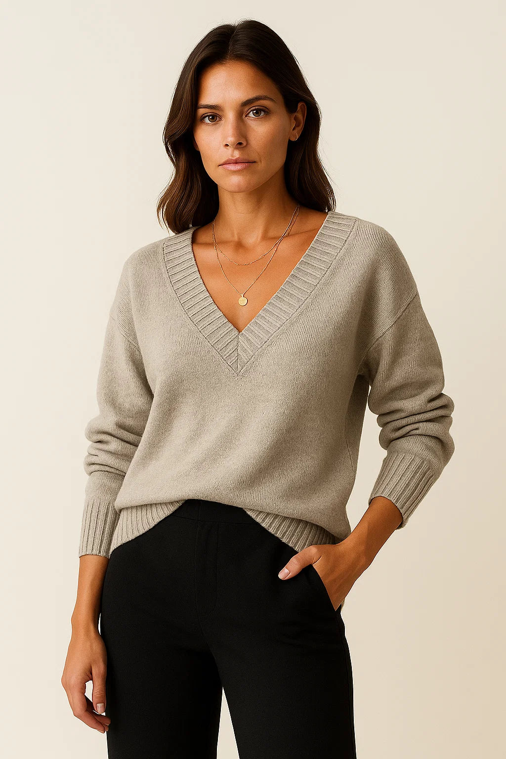 Womens Cashmere Sweater V-Neck Pullover - Soft, Elegant Casual Knit for Fall and Winter 1